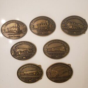 Railroad Savings and Loan Belt Buckle Complete Set 7 Newton Kansas Santa Fe